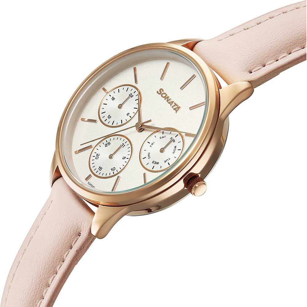 Sonata Eternia Silver Dial Leather Strap Watch for Women