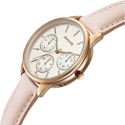 Sonata Eternia Silver Dial Leather Strap Watch for Women