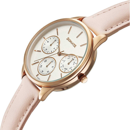 Sonata Eternia Silver Dial Leather Strap Watch for Women