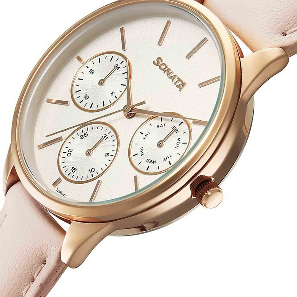 Sonata Eternia Silver Dial Leather Strap Watch for Women