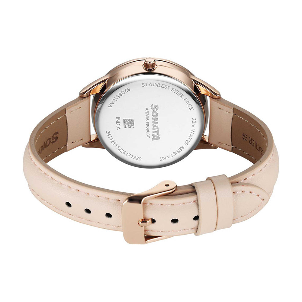 Sonata Eternia Silver Dial Leather Strap Watch for Women