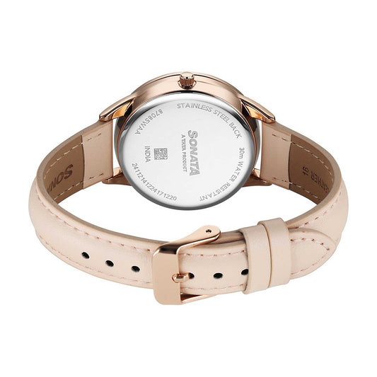 Sonata Eternia Silver Dial Leather Strap Watch for Women