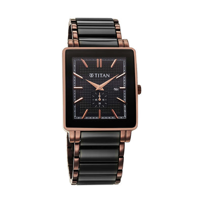Titan Regalia Shaped Ceramic Black Dial Steel & Ceramic Strap Watch for Men