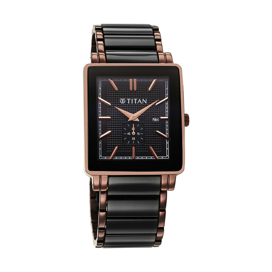 Titan Regalia Shaped Ceramic Black Dial Steel & Ceramic Strap Watch for Men