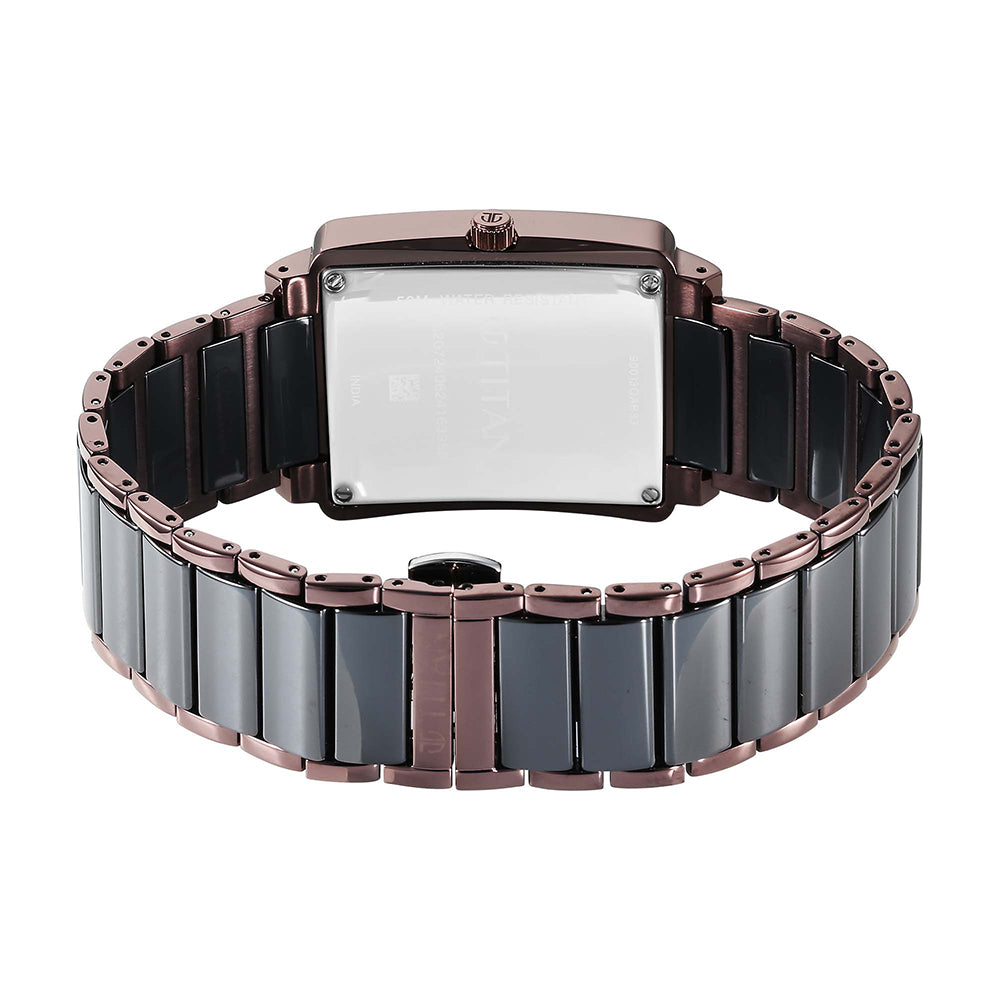 Titan Regalia Shaped Ceramic Black Dial Steel & Ceramic Strap Watch for Men
