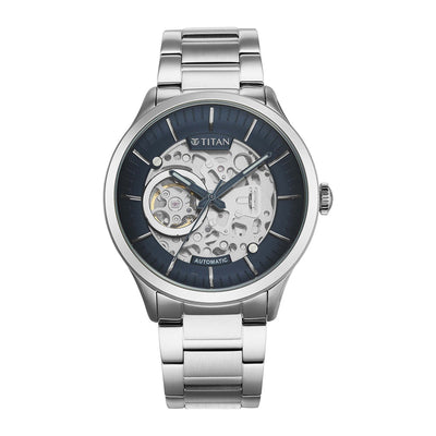 Titan Metal Mechanicals Blue Dial Stainless Steel Strap Watch 90140SM01