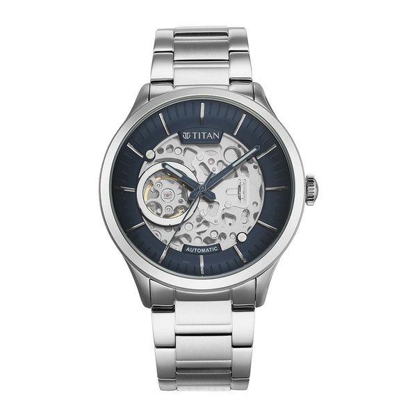 Titan Metal Mechanicals Blue Dial Stainless Steel Strap Watch 90140SM01