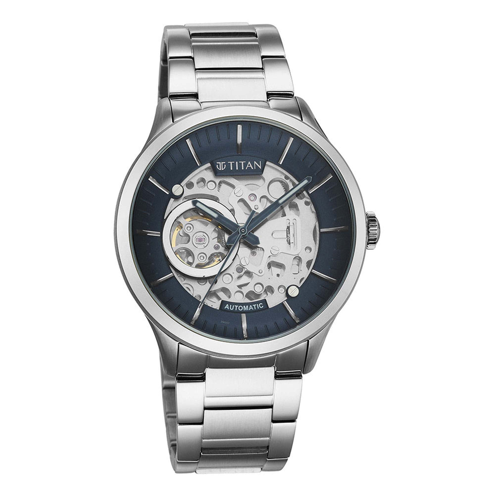 Titan Metal Mechanicals Blue Dial Stainless Steel Strap Watch 90140SM01