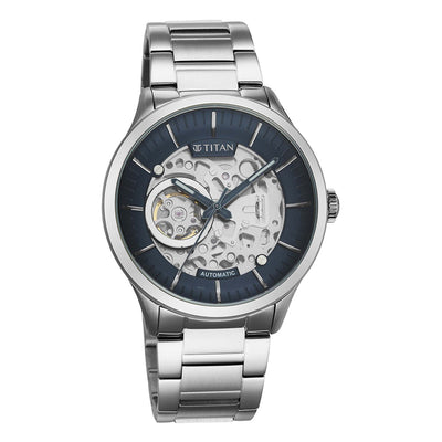 Titan Metal Mechanicals Blue Dial Stainless Steel Strap Watch 90140SM01