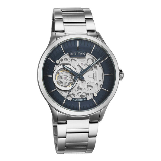 Titan Metal Mechanicals Blue Dial Stainless Steel Strap Watch 90140SM01