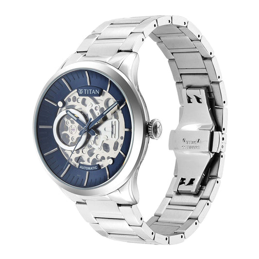 Titan Metal Mechanicals Blue Dial Stainless Steel Strap Watch 90140SM01