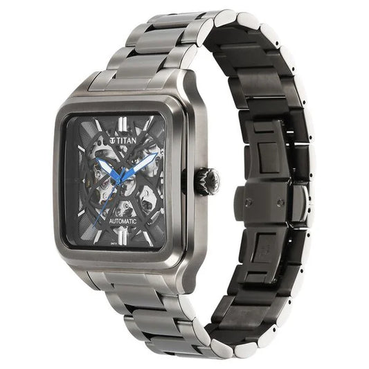 Titan Shaped Automatics Anthracite Dial Grey Stainless Steel Strap watch for Men (90162QM01)