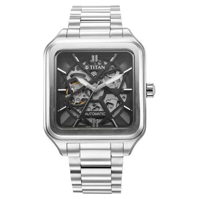 Titan Shaped Automatics Anthracite Dial Silver Stainless Steel Strap watch for Men (90162SM01)
