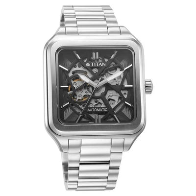Titan Shaped Automatics Anthracite Dial Silver Stainless Steel Strap watch for Men (90162SM01)