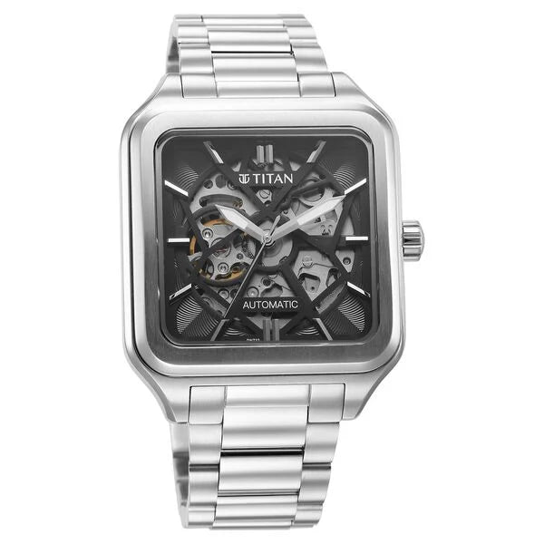 Titan Shaped Automatics Anthracite Dial Silver Stainless Steel Strap watch for Men (90162SM01)