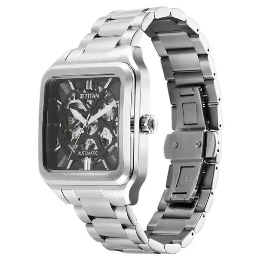 Titan Shaped Automatics Anthracite Dial Silver Stainless Steel Strap watch for Men (90162SM01)