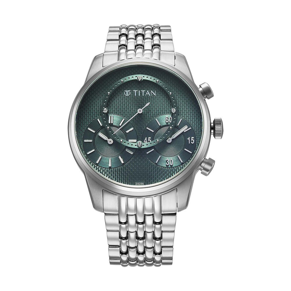Titan Micromotors Green Dial Stainless Steel Strap Watch for Men