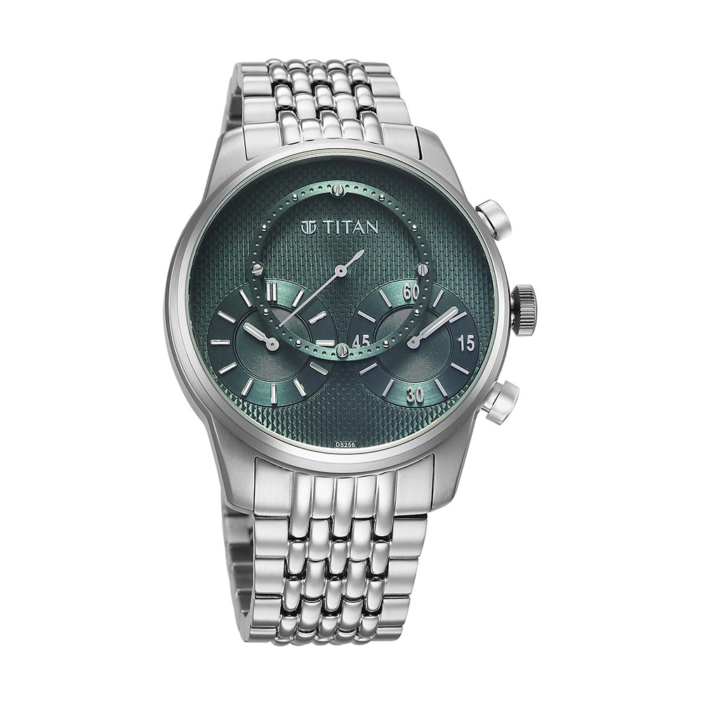 Titan Micromotors Green Dial Stainless Steel Strap Watch for Men