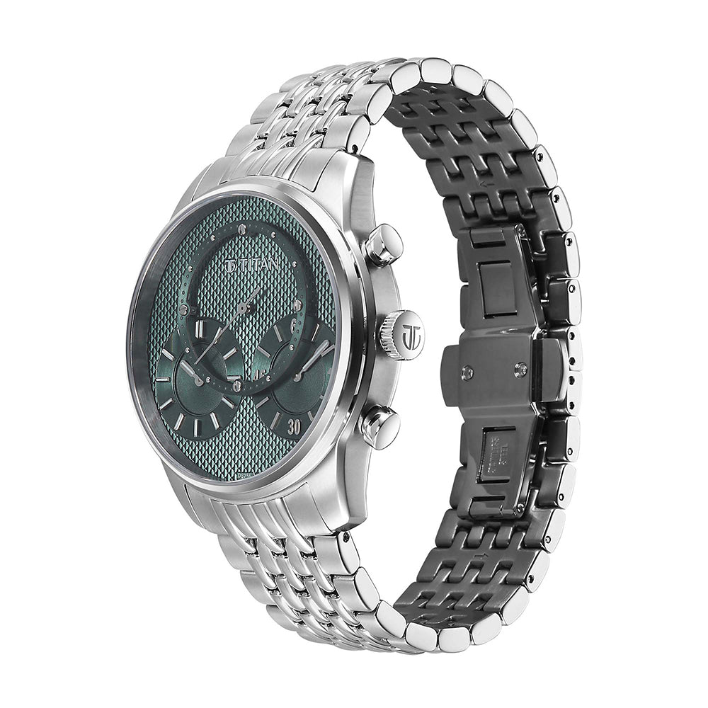 Titan Micromotors Green Dial Stainless Steel Strap Watch for Men