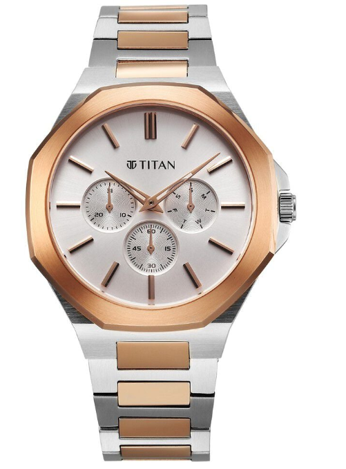 Titan Classic Slim Multifunction Bicolor Stainless Steel Strap Watch For Men