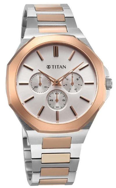 Titan Classic Slim Multifunction Bicolor Stainless Steel Strap Watch For Men