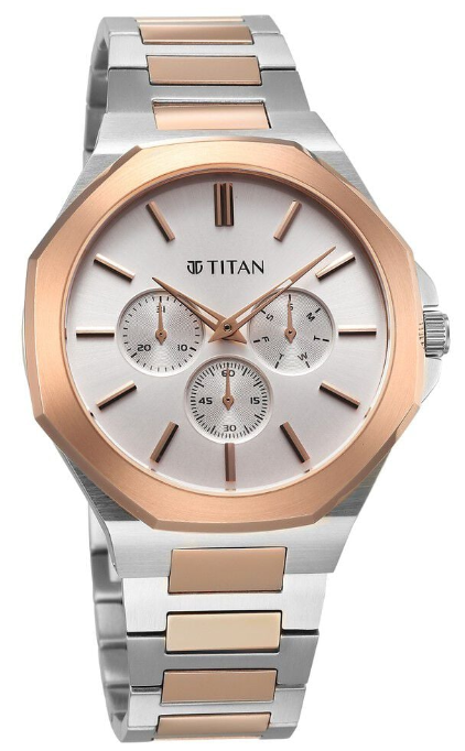 Titan Classic Slim Multifunction Bicolor Stainless Steel Strap Watch For Men