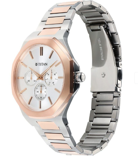 Titan Classic Slim Multifunction Bicolor Stainless Steel Strap Watch For Men