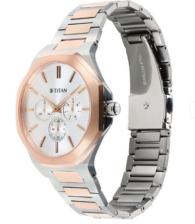 Titan Classic Slim Multifunction Bicolor Stainless Steel Strap Watch For Men