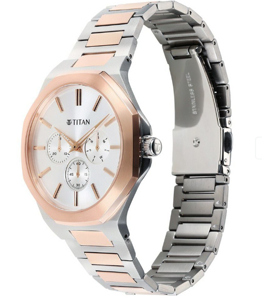 Titan Classic Slim Multifunction Bicolor Stainless Steel Strap Watch For Men