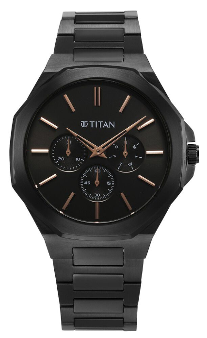 Titan Classic Slim Multifunction Quartz Black Dial Stainless Steel Strap Watch For Men