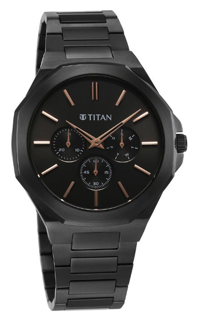 Titan Classic Slim Multifunction Quartz Black Dial Stainless Steel Strap Watch For Men