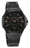 Titan Classic Slim Multifunction Quartz Black Dial Stainless Steel Strap Watch For Men
