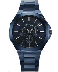Jam Tangan Tali Keluli Tahan Karat Dail Biru Multifungsi Kuarsa Klasik Titan untuk Lelaki