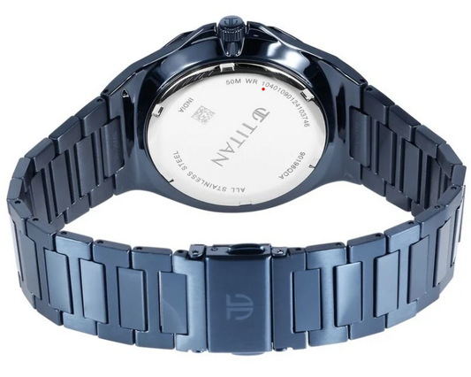 Titan Classic Slim Multifunction Quartz Blue Dial Stainless Steel Strap Watch For Men