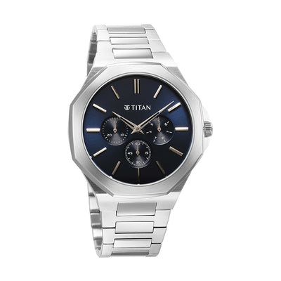Jam Tangan Lelaki Titan Classic Slim Multifunction Blue Dial Tali Keluli Tahan Karat
