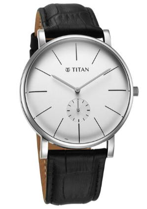 Titan Elegance Analog White Dial Black Leather Strap Watch for Men