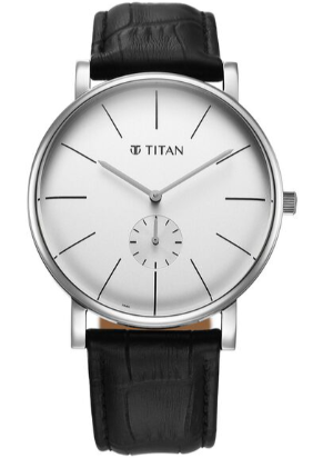 Titan Elegance Analog White Dial Black Leather Strap Watch for Men