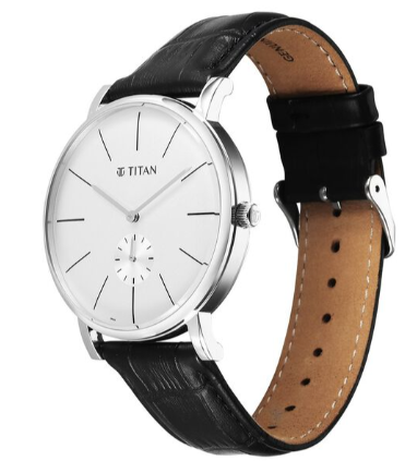 Titan Elegance Analog White Dial Black Leather Strap Watch for Men