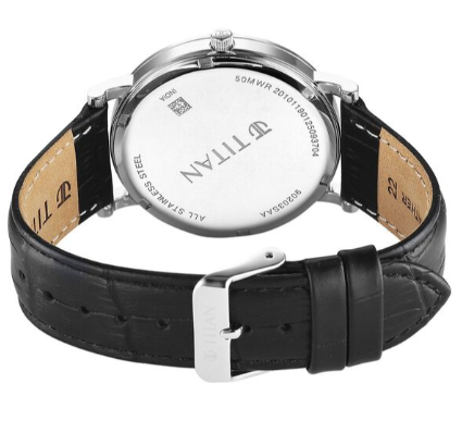 Titan Elegance Analog White Dial Black Leather Strap Watch for Men