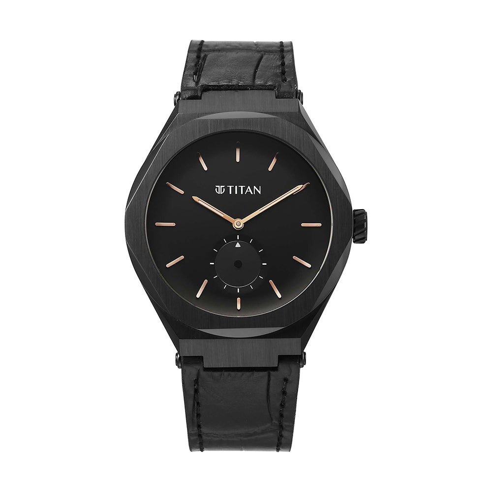 Titan Contour Black Dial Leather Strap Watch for Men