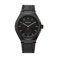 Jam Tangan Tali Kulit Lelaki Titan Contour dengan Dail Hitam