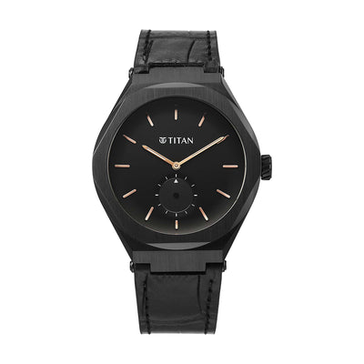 Jam Tangan Tali Kulit Lelaki Titan Contour dengan Dail Hitam