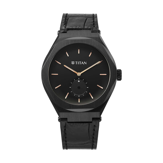 Titan Contour Black Dial Leather Strap Watch for Men