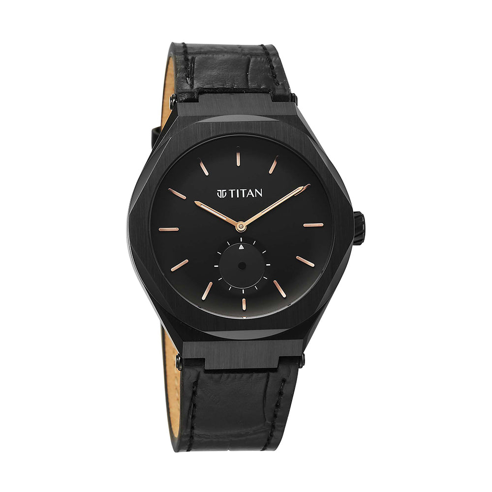 Titan Contour Black Dial Leather Strap Watch for Men
