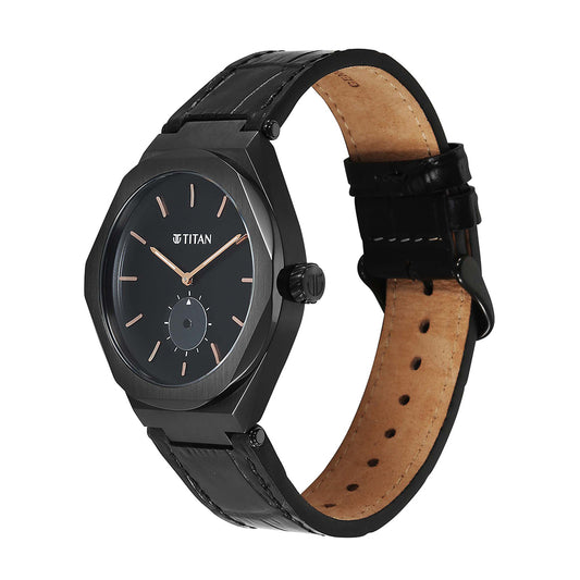Titan Contour Black Dial Leather Strap Watch for Men