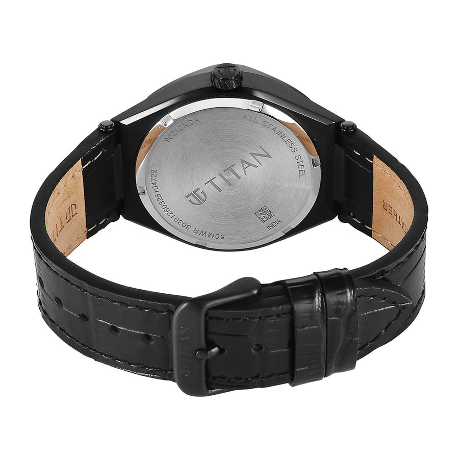Jam Tangan Tali Kulit Lelaki Titan Contour dengan Dail Hitam
