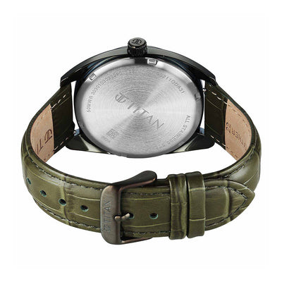 Titan Tonneau Green Dial Leather Strap Watch for Men