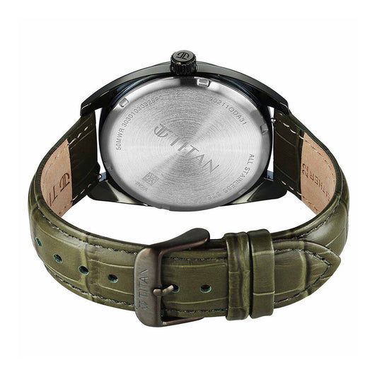 Titan Tonneau Green Dial Leather Strap Watch for Men