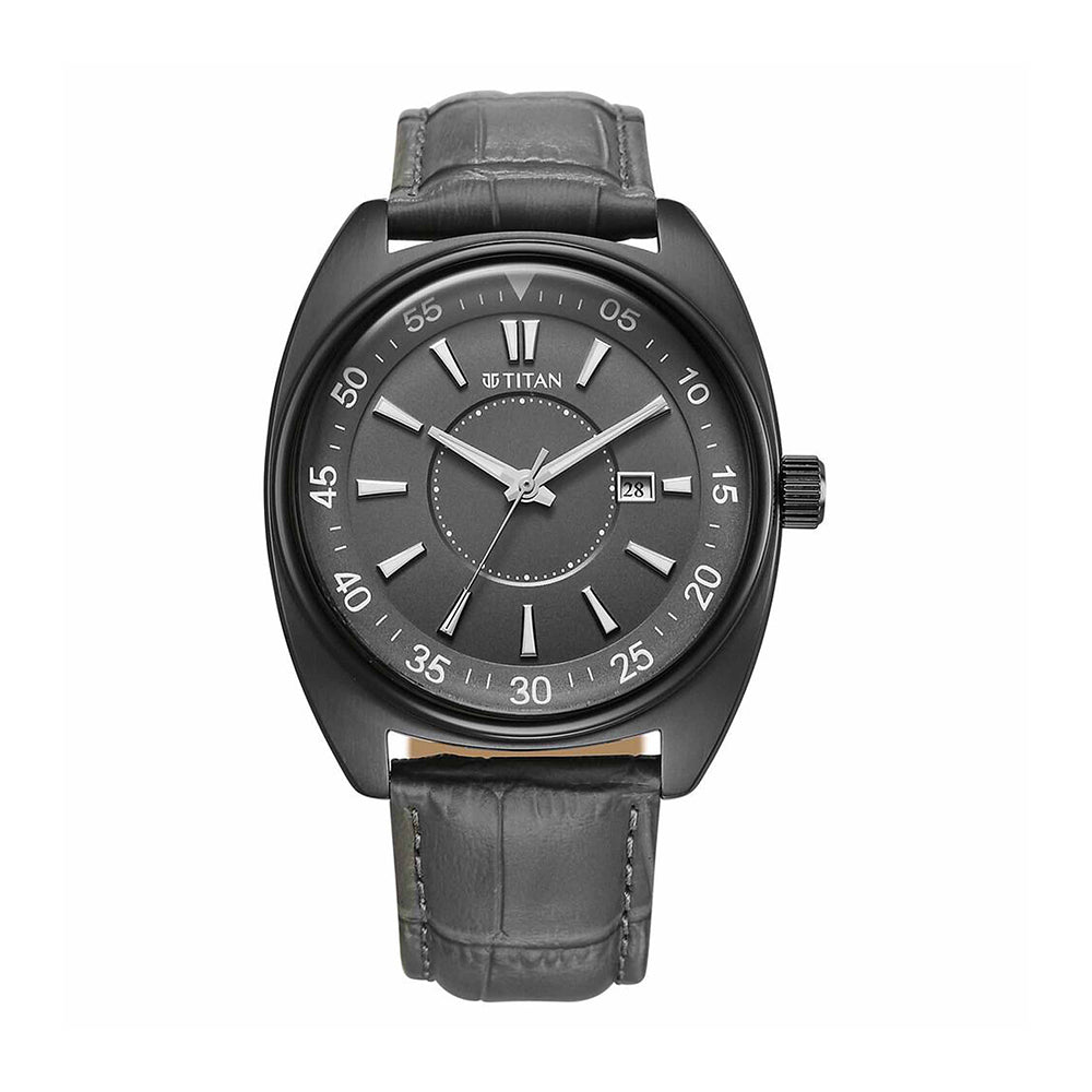 Titan Tonneau Grey Dial Leather Strap Watch for Men