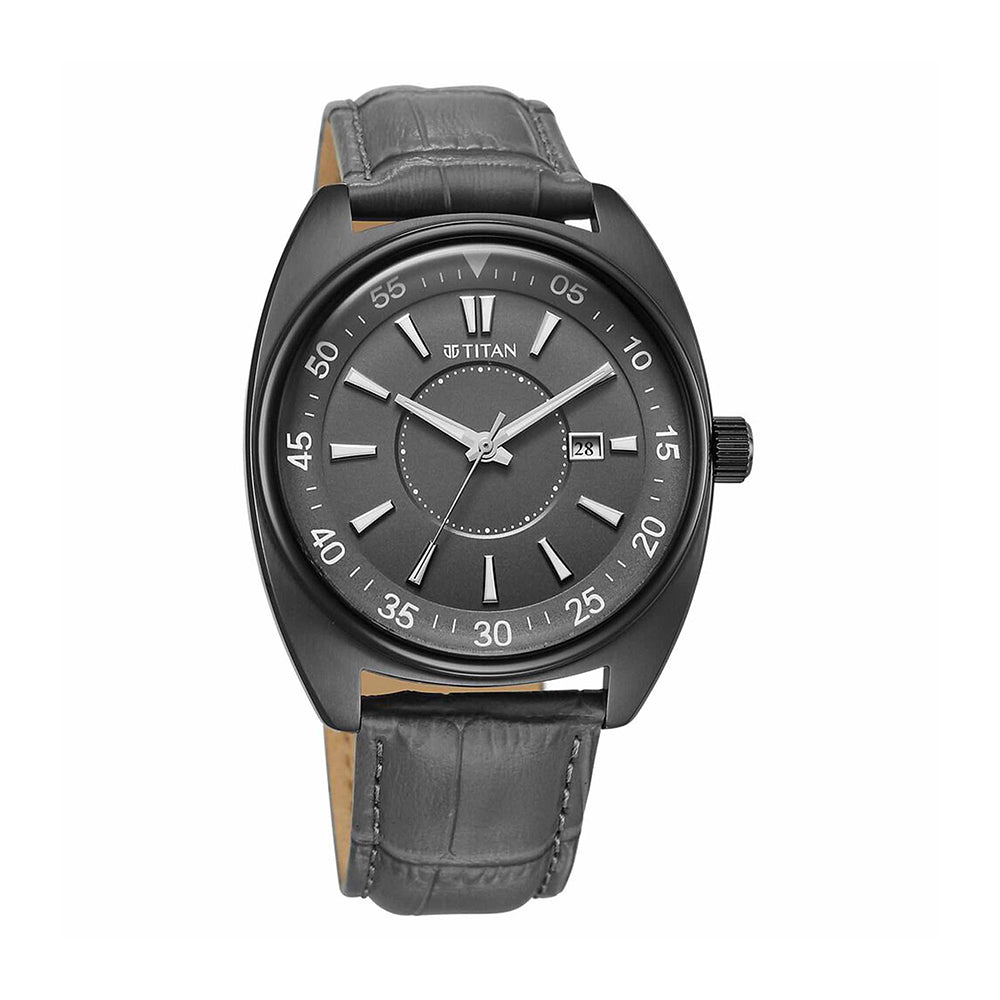 Titan Tonneau Grey Dial Leather Strap Watch for Men